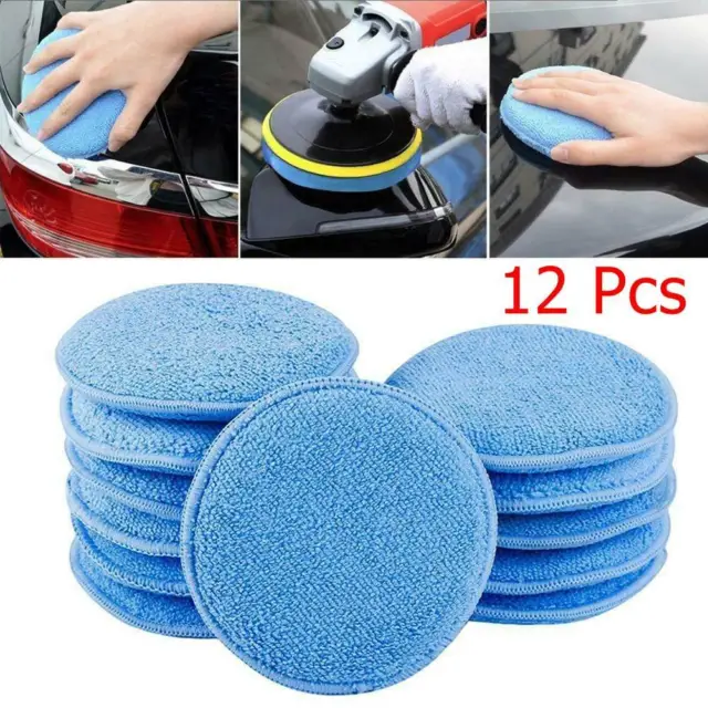 12Pcs 5" Car Microfiber Polishing Pads Wax Applicator Foam Sponges Clean Buffer
