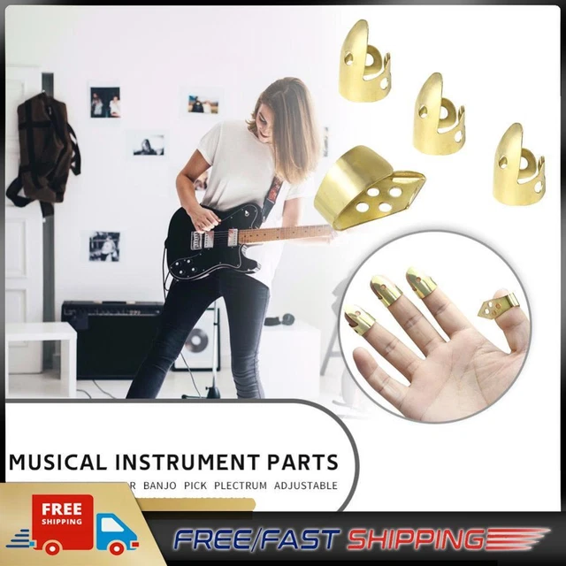 Adjustable 3 Finger Picks + 1 Thumb Pick Acoustic Guitar Banjo Pick (Gold)