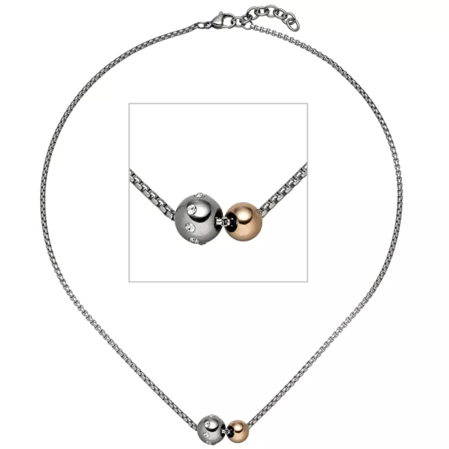 Echt. Chic. Collier Kette mit Anhänger Kugeln Edelstahl bicolor 8 Zirkonia 4