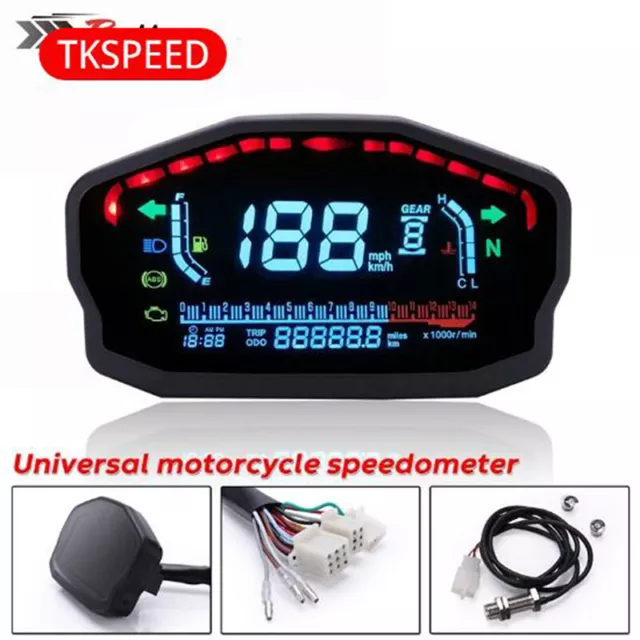 Universal Motorcycle LCD Digital Tachometer LED Speedometer Odometer Ga^^i