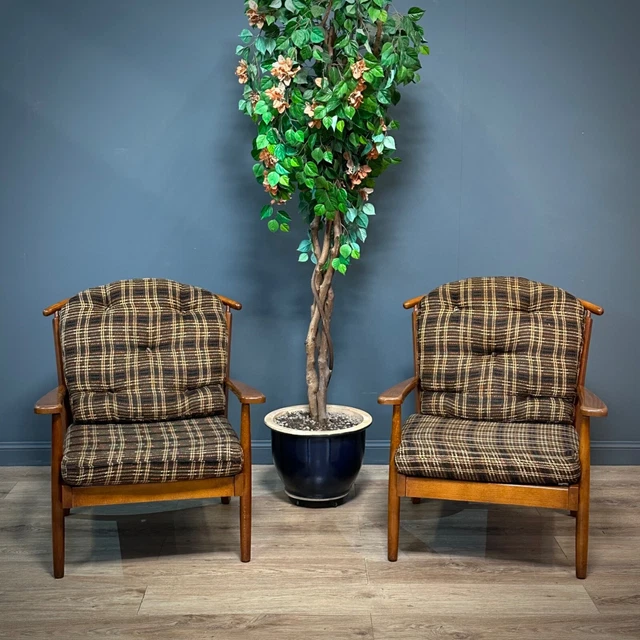 Attractive Pair Of Mid Century 1960s Upholstered Easy Armchairs