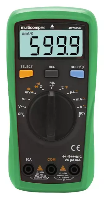 600V AC/DC Auto Ranging Handheld Digital Multimeter - MULTICOMP PRO