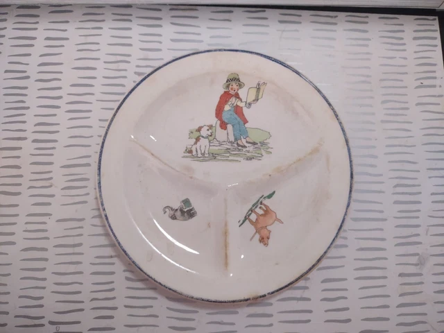 Vintage 1920-30s Porcelain Ceramic Baby/Child Divided Plate Animal Graphics