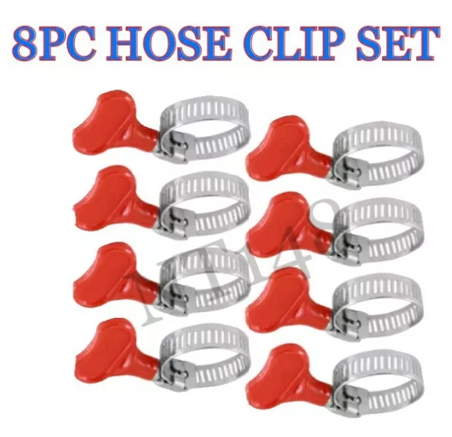 8Pc Hose Clip Easy Turn Butterfly 2 Sizes Jubilee Type Pipe Clamp13 - 27 Mm