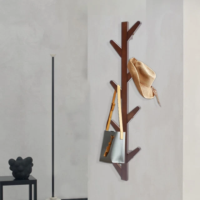 Multi-Hook Bamboo Coat Hat Wall Mounted Rack Tree Stand Clothes Hanger Organize