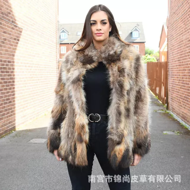 100% Real Raccoon fur Womens Winter Coat Beautiful Luxurious Mid Length Coat