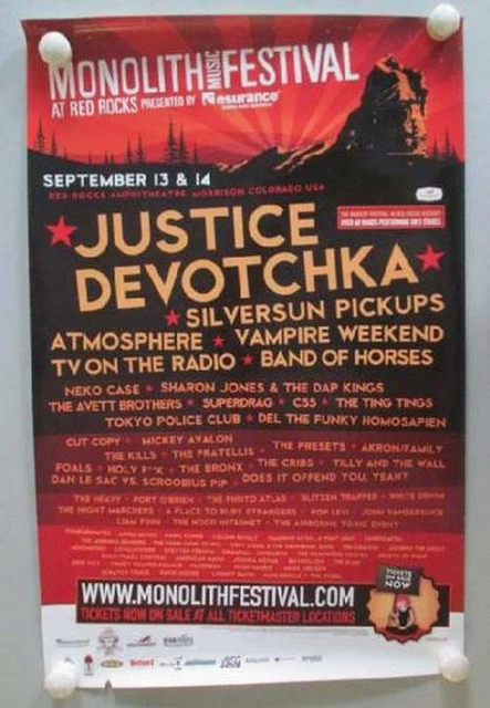 Justice Devotchka Vampire Weekend Monolith Red Rocks 2008 Concert Poster Red