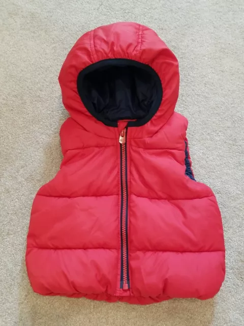 Baby Gap Sleeveless Hooded Puffer Vest 12 - 18 Months Full Zip Red Navy