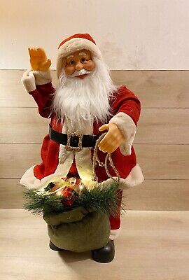 Babbo Natale 85cm Portadoni Rosso-Bianco Con Luci E Movimento Curato Dettaglio