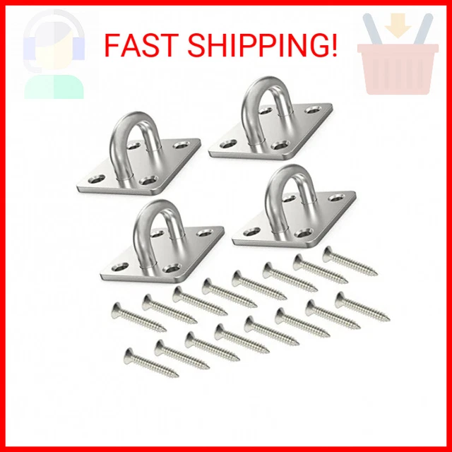 4 Pcs 1.4 x 1.2 Inch 304 Stainless Steel Ceiling Hooks Pad Eyes Plate Marine Har