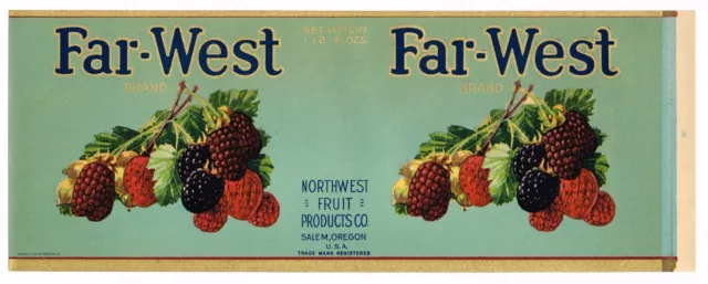 Original Can Label Vintage C1930 Far West Mixed Berries Raspberry Salem Oregon