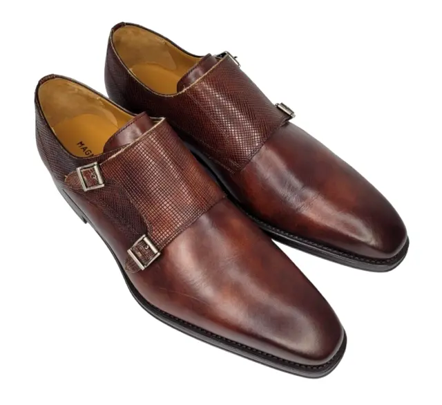 NEW Magnanni "Razar" Double Monk Strap Leather Loafer, Cognac, Men's 11 M