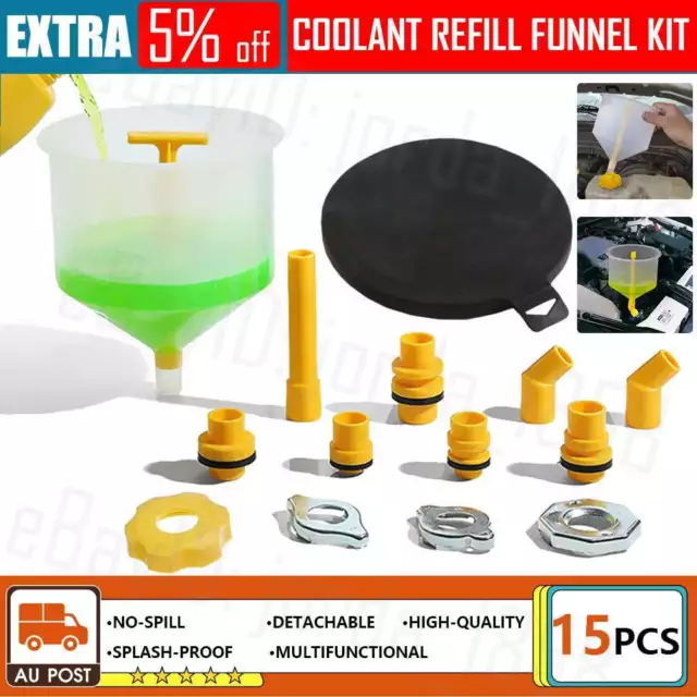 15x Car Radiator Filling Coolant Funnel Vehicles Auto Antifreeze Bleeder Refill