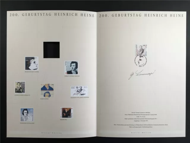 Germany Art-Edition 1997/32 1962 Heinrich Heine Literatur Unissued Drafts!!