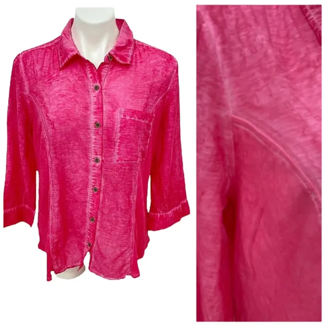 Style & Co Shirt Womens Medium Pink Stone Wash Top Collar Button Up Long Sleeve