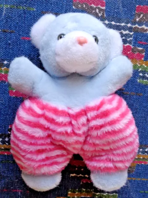 BB3 / DOUDOU PELUCHE OURS VINTAGE MINOUCHE BLEU BLANC ROSE RAYE 28 cm KOM 9
