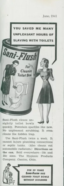 1941 Sani Flush Save Unpleasant Hours Slaving With Toilets Vintage Print Ad LHJ3