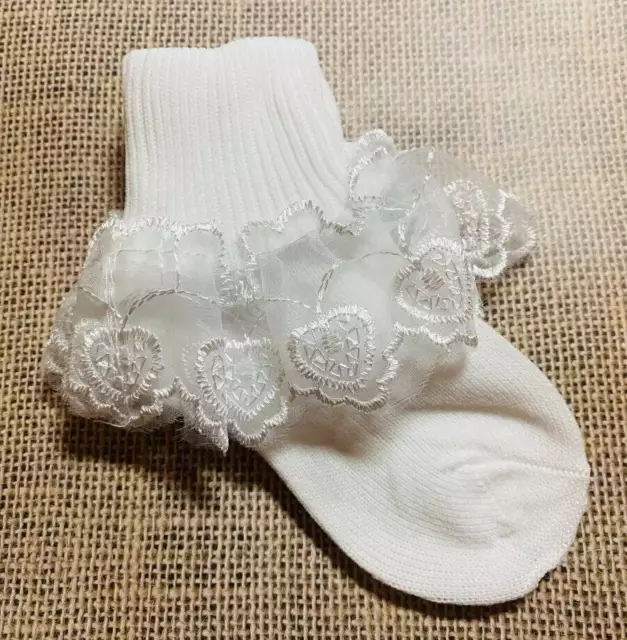 BABY GIRL WHITE Heart Lace Socks Up to Shoe Size 2 $4.00 - PicClick