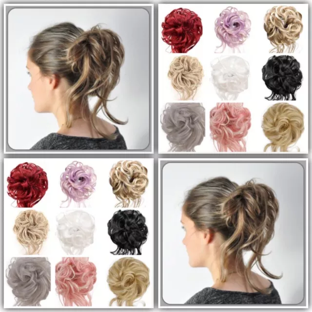 Hair Scrunchie Wavy Curly Wrap Messy Bun Updo Hairpiece With Long Trailing Hair