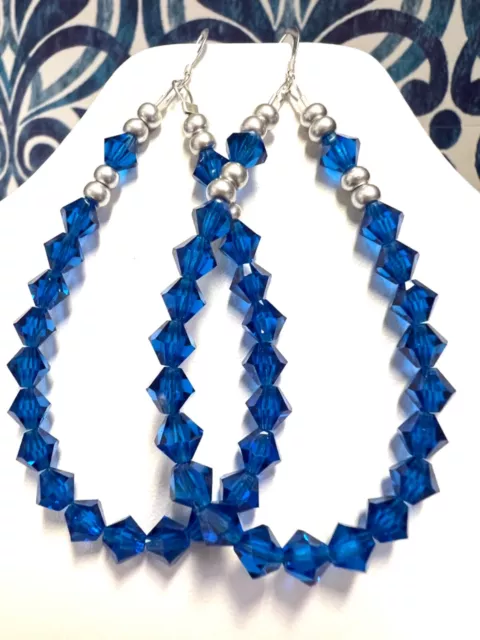 Capri Blue Swarovski Crystal Teardrop Earrings 925 Sterling Silver Earwires 3 IN