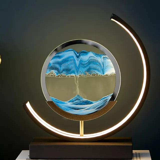 3DFlowing Sand Art Picture Round Moving Quicksand Sea Sandscape Table Lamp Decor