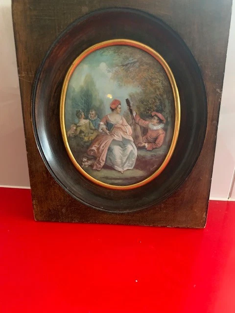 Ancenne penture à l'hule 19ème? Orgne? Scène galante? 2/2