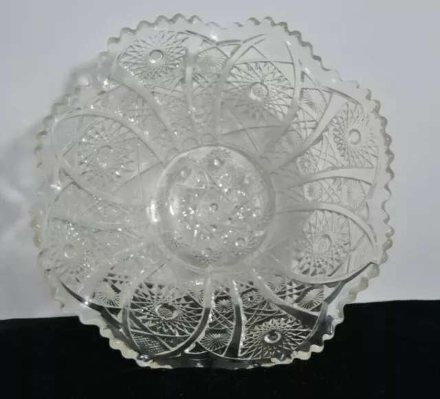 Vintage Clear Pressed Cut Glass Serving Dish Bowl  American Ruffled 8 1/4" 2