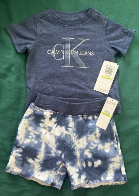 CALVIN KLEIN Newborn Baby Boy T-shirt & Short Set (Size 3-6 Months Old) New❤️