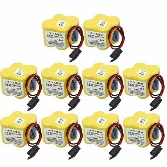 10X BR-2/3AGCT4A 6V PLC Battery For FANUC A98L-0031-0025 CNC Mahine + Black Plug