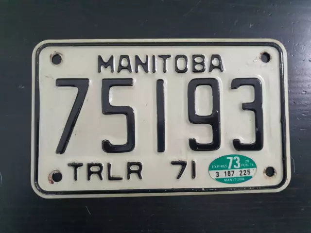 *Vintage* Manitoba MB Canada Trailer TRLR TL black white license plate 1971 1973