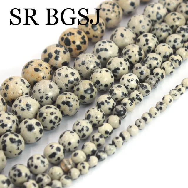 4 6 8 10 12 14mm Round Dalmatian Jasper Gemstone Jewelry DIY Beads Strand 15"
