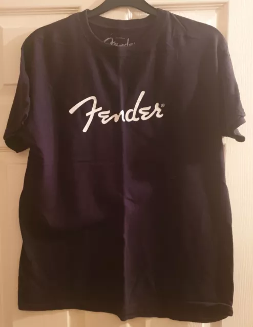 fender guitars M Black Tshirt White Font *Classic* Logo Script signature T shirt