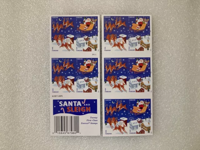 BOOKLET of 20 USPS Santa and Sleigh Self-Adhesive Forever Stamps 1x SHEET PANE