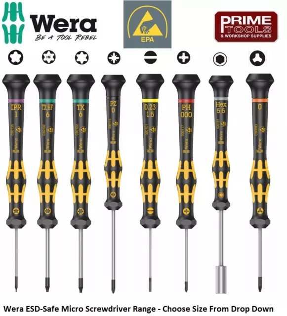 Wera Kraftform ESD Micro Precision Screwdrivers Slot,PH,Pozi,Hex,Torx Nut Spin,