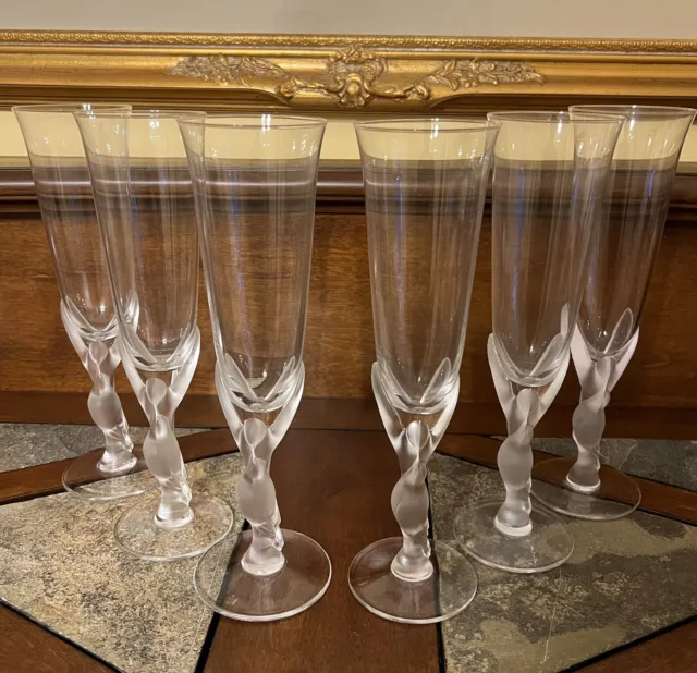 Igor Carl Faberge Kissing Doves Champagne Flutes Glasses France Set of Six (6)