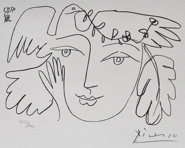 Pablo Picasso Visage de La Paix XIII Mano Número 1252/2000 Litografía Firmanada