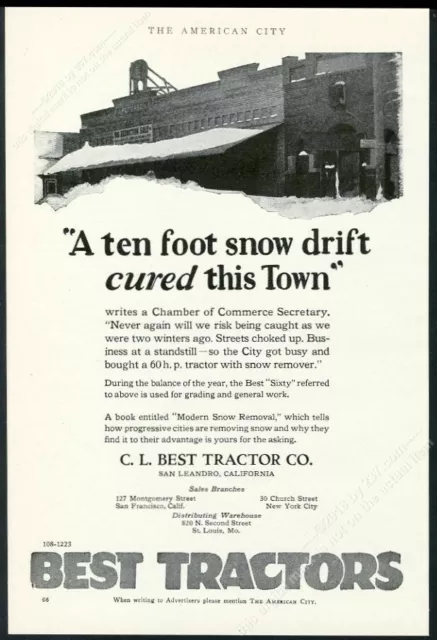 1923 Best tractor snowy town photo vintage trade print ad