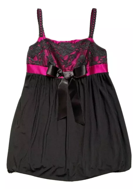 Jessica McClintock Girls Purple Satin /Black Lace Dressy Formal Party Dress Sz 8