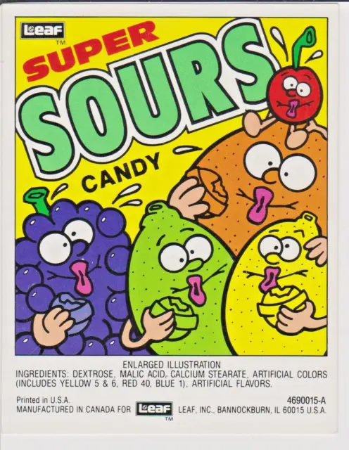 Leaf Super Sours Vending Machine Advertising Card  1980s 4 1/2 x 3 1/2 Inches