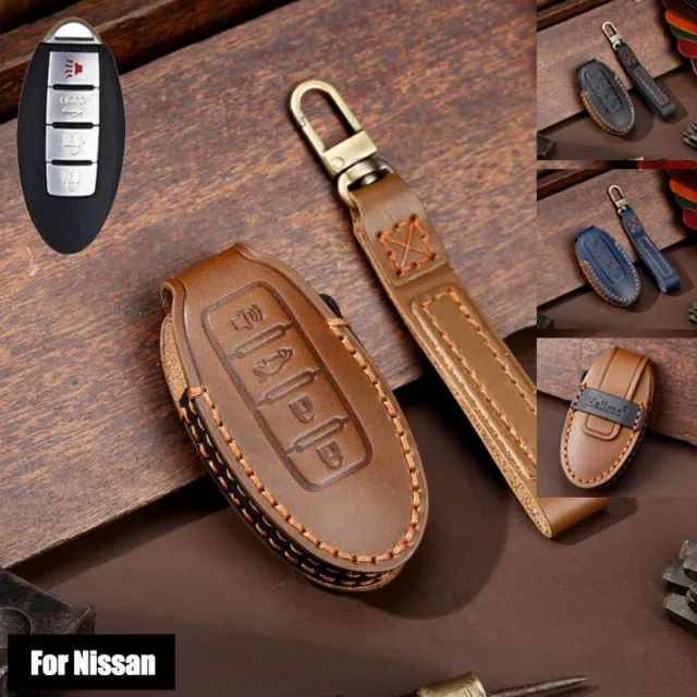 Real Leather Car Key Case Cover For Infiniti Q50 Q60 For Nissan Altima GTR 370Z
