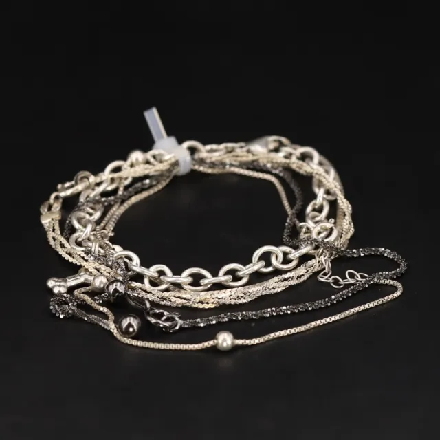 Sterling Silver - Lot of 5 Assorted Fancy Serpentine Cable Chain Bracelets - 18g