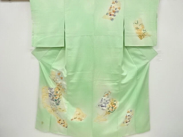 42477# Japanese Kimono / Antique Kimono / House & Stream With Flowers