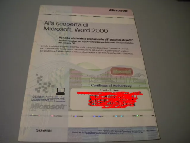 Software MICROSOFT WORD 2000 originale solo licenza NO cd