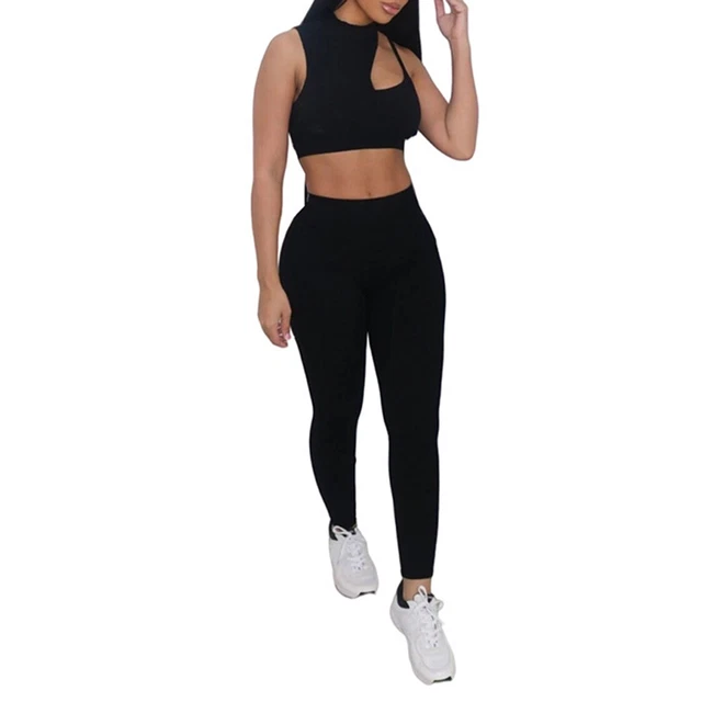 2 Pcs/Set Club Tops Pants Suit Solid Color Full Length Pants Backless Hollow Out 9