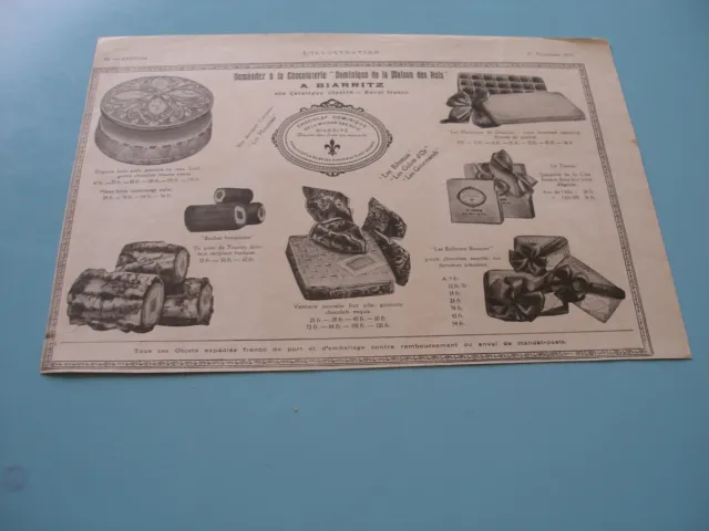 publicité presse 1923 chocolaterie dominique biarritz ballotins basques buches