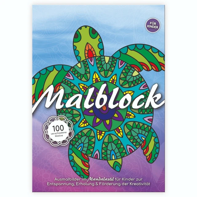 Mandala großes Malbuch für Kinder 100 Motive Tiere Premium Ausmalbuch A4