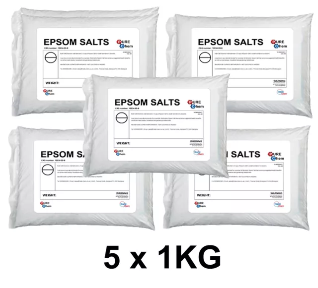 Epsom Salts | 5 x 1KG In Total 5KG Food Grade | Magnesium Sulphate Bath Salts