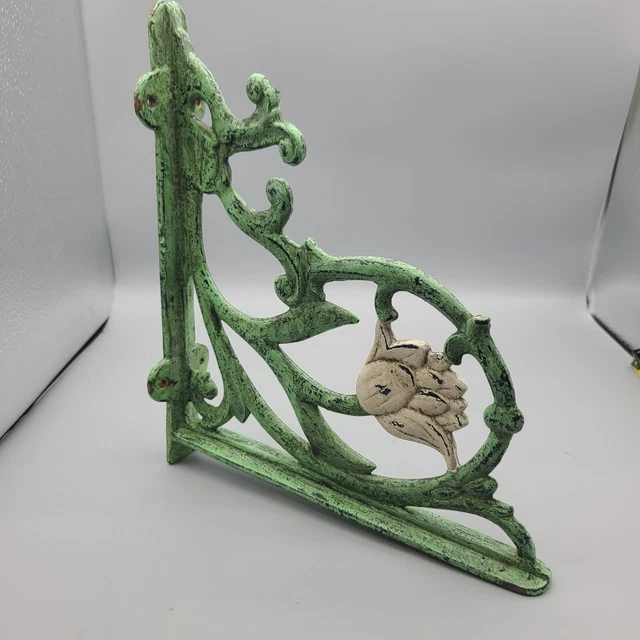 Cast Iron 1 Shelf Bracket Rustic vintage Style 11" x 11" green white flower