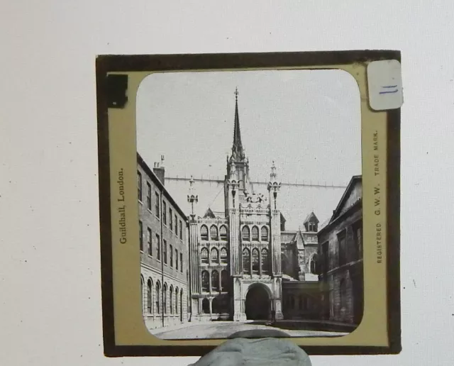 Glass Magic lantern slide Guild Hall London /lge slide auction