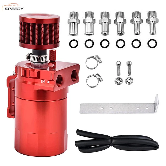 BAFFLED OIL CATCH Can Oil Separator Breather 300ml Aluminum Red